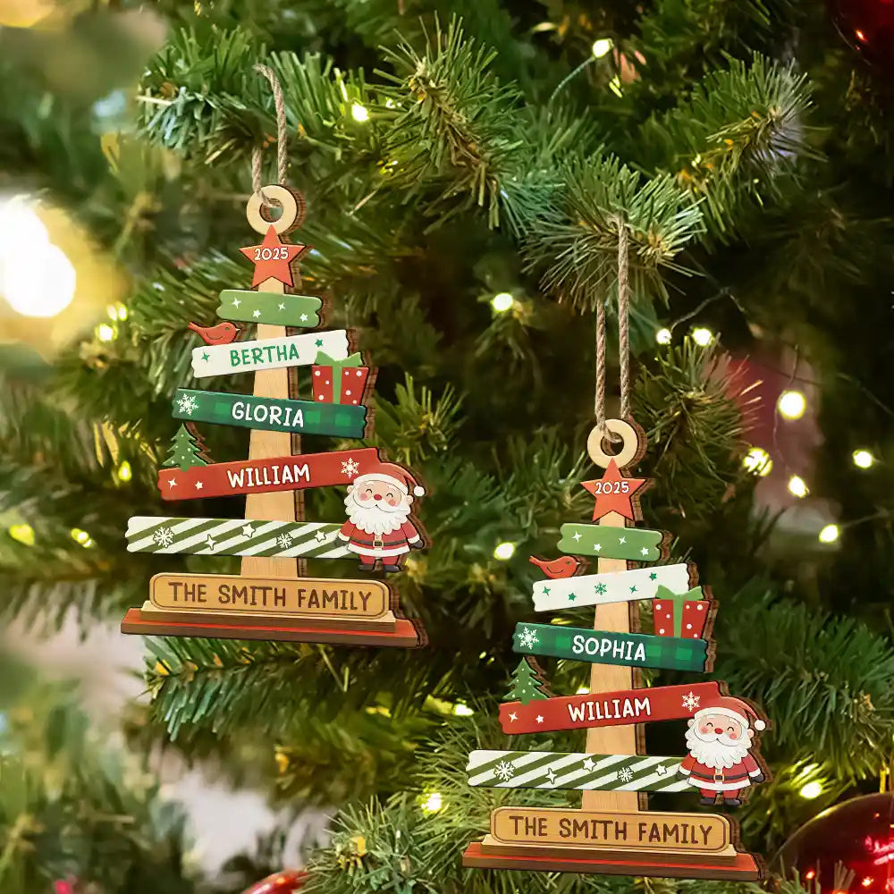 Family,Parents,Gift For Grandparents,Gift For Kids,Gift For Sibling,Gift For Brothers,Gift For Sisters,Christmas,Happy - Family Names Christmas Tree - Personalized Custom Shaped Wooden Ornament