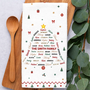 Gifts For Her,Christmas,Gift For Yourself,Gift For Women,Custom Text,Happy - Family Names Christmas Tree - Personalized Kitchen Towel