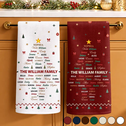 Family Names Christmas Tree - Personalized Kitchen Towel