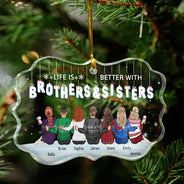 Christmas, Gift For Sibling, Gift For Sisters, Gift For Brothers, Family, Happy - Family Never Apart Maybe In Distance - Personalized Medallion Glass Ornament