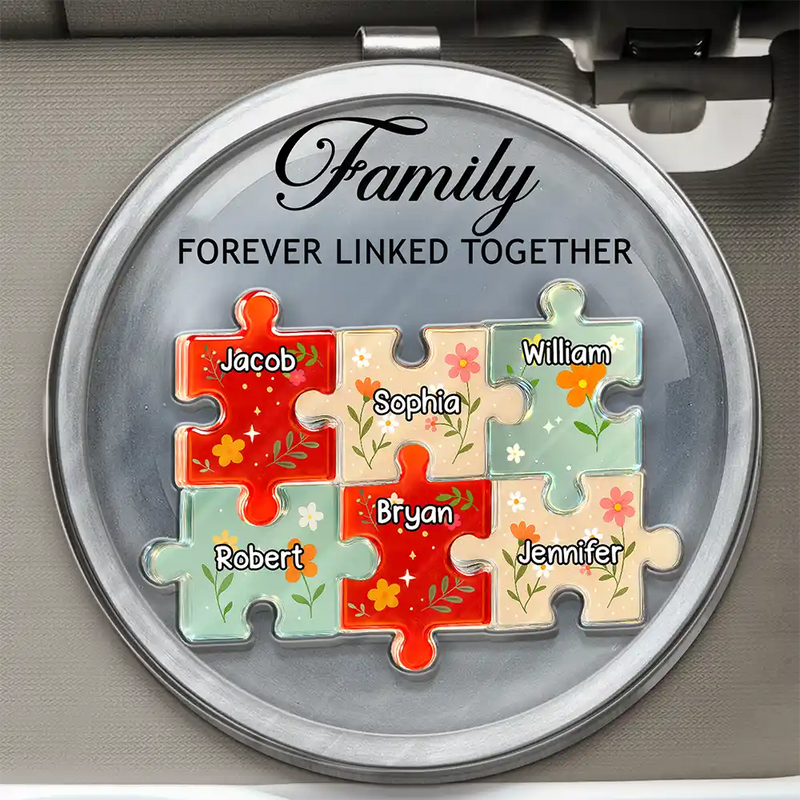Family - Family Puzzle Linked Together - Personalized Custom Shaped Acrylic Car Visor Clip