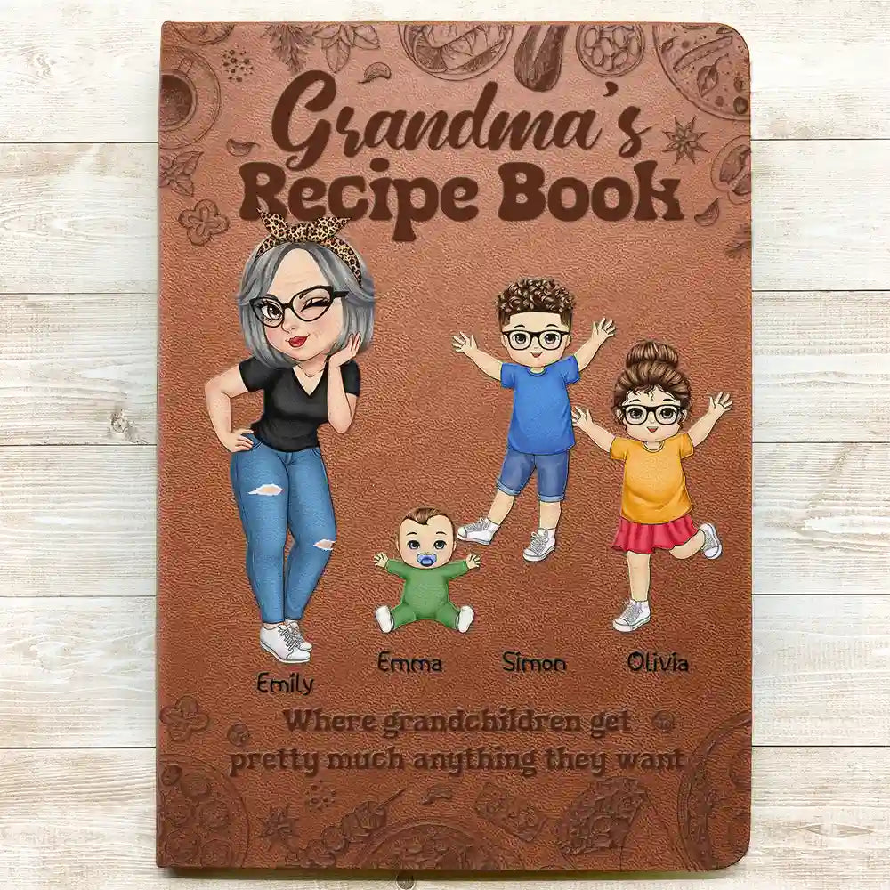 Gift For Grandma,Gift For Mother,Cooking,Happy - Family Recipe Mom Book - Personalized Leather Journal