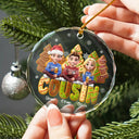 Christmas,Family,Happy - Family Sitting Cake Cookie Tree - Personalized Circle Glass Ornament