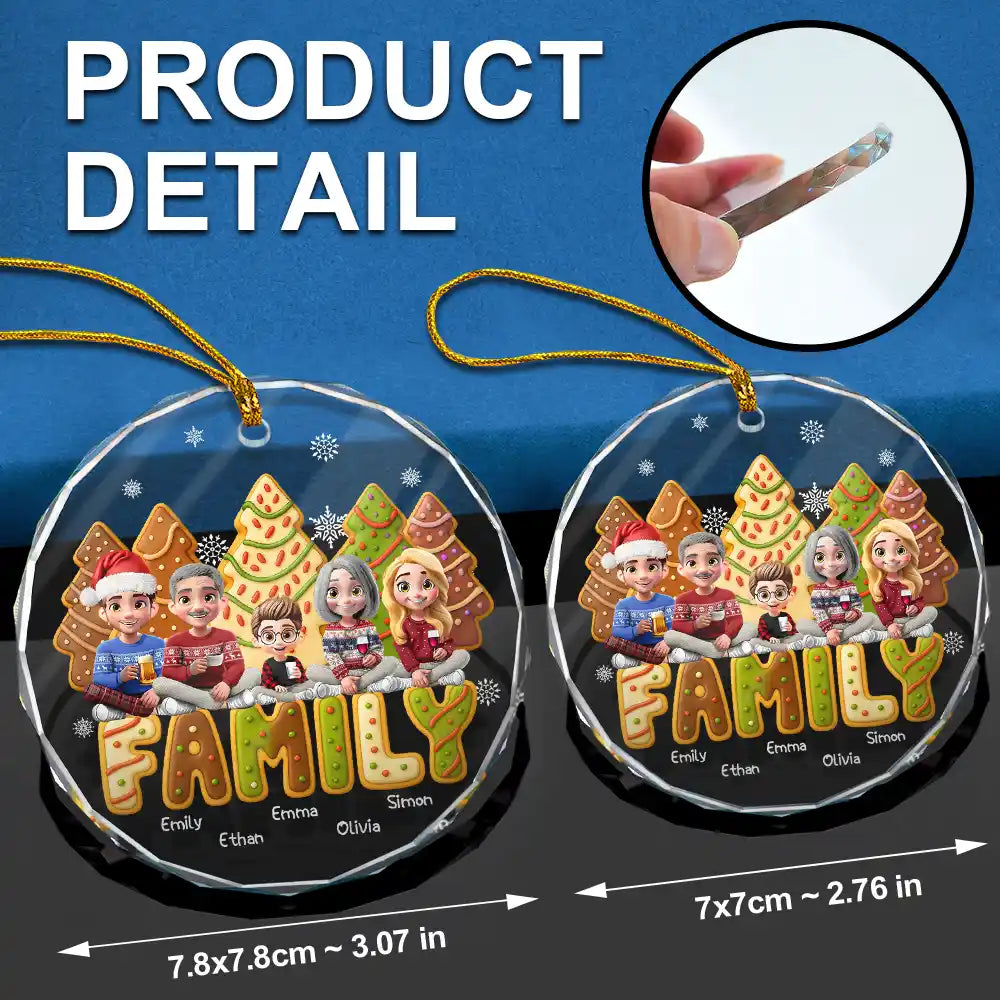 Christmas,Family,Happy - Family Sitting Cake Cookie Tree - Personalized Circle Glass Ornament
