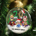 Christmas,Family,Happy - Family Sitting Together - Personalized Circle Glass Ornament