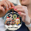 Christmas,Family,Happy - Family Sitting Together - Personalized Circle Glass Ornament