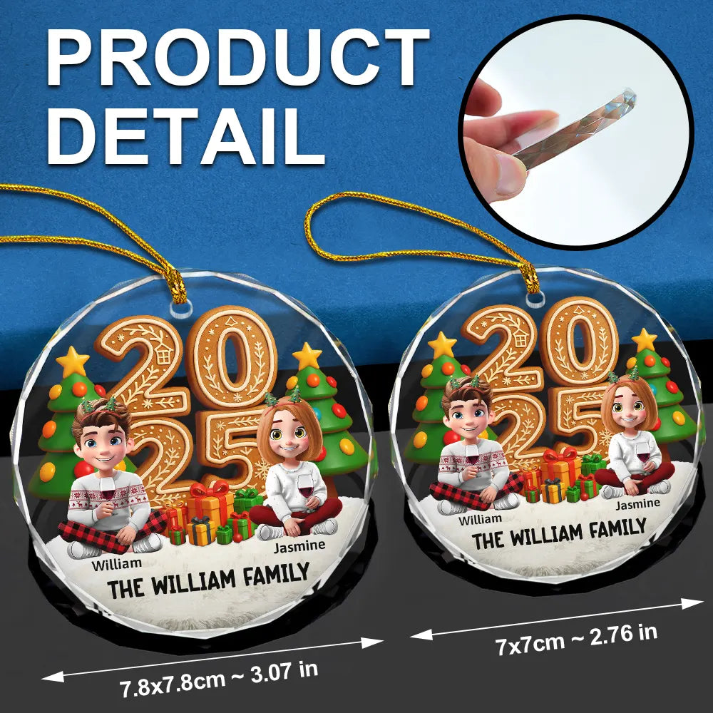 Christmas,Family,Happy - Family Sitting Together - Personalized Circle Glass Ornament