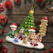 Family,Happy,Christmas,Pet Lovers - Family Sitting Together Sign Post - Personalized Custom Shaped Acrylic Ornament