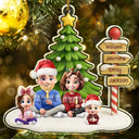Family,Happy,Christmas,Pet Lovers - Family Sitting Together Sign Post - Personalized Custom Shaped Acrylic Ornament