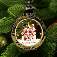 Happy,Family,Christmas - Family Snowman - Personalized Candlelight Lantern Ornament