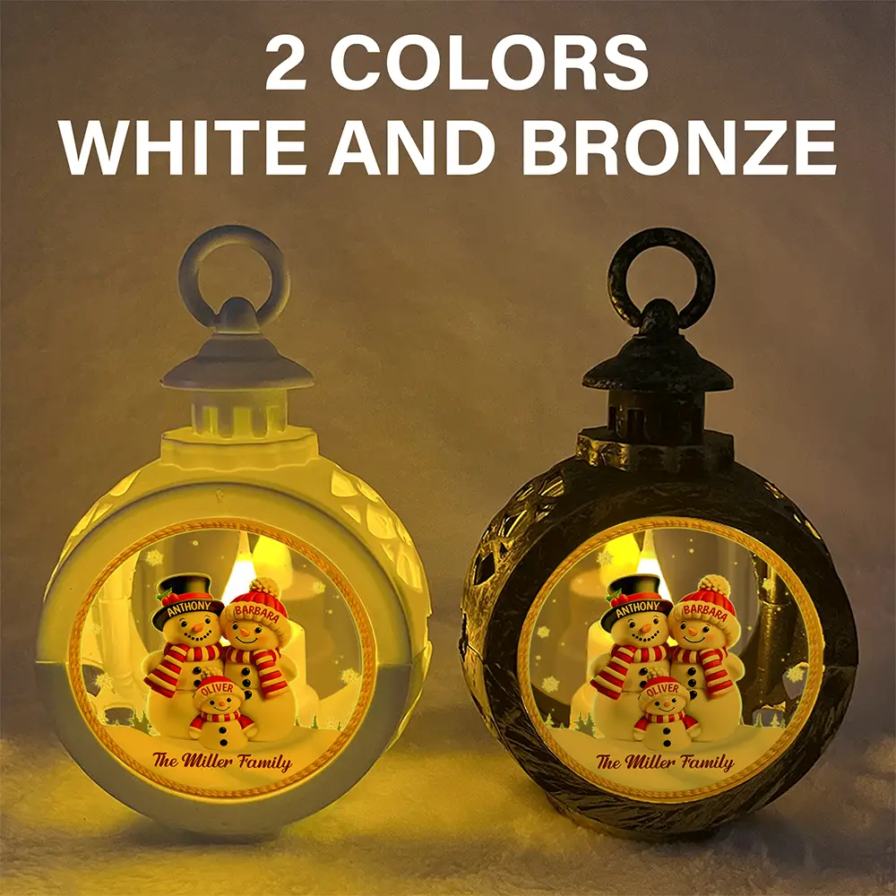 Happy,Family,Christmas - Family Snowman - Personalized Candlelight Lantern Ornament