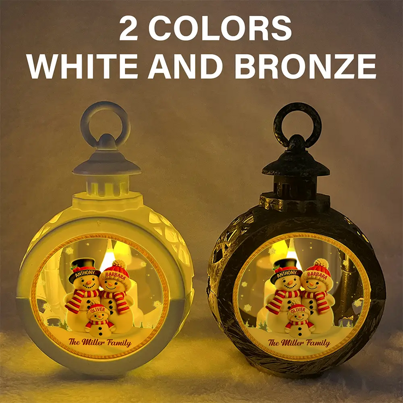 Happy,Family,Christmas - Family Snowman - Personalized Candlelight Lantern Ornament