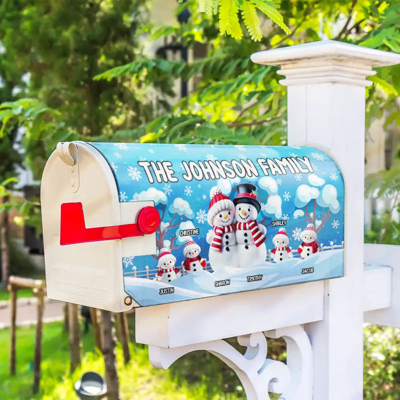 Happy, Family, Christmas - Family Snowman - Personalized Mailbox Cover