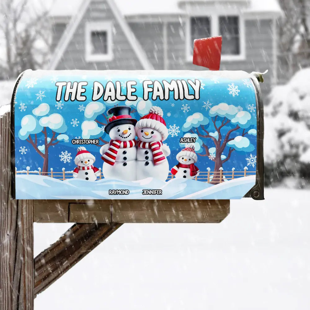 Happy, Family, Christmas - Family Snowman - Personalized Mailbox Cover