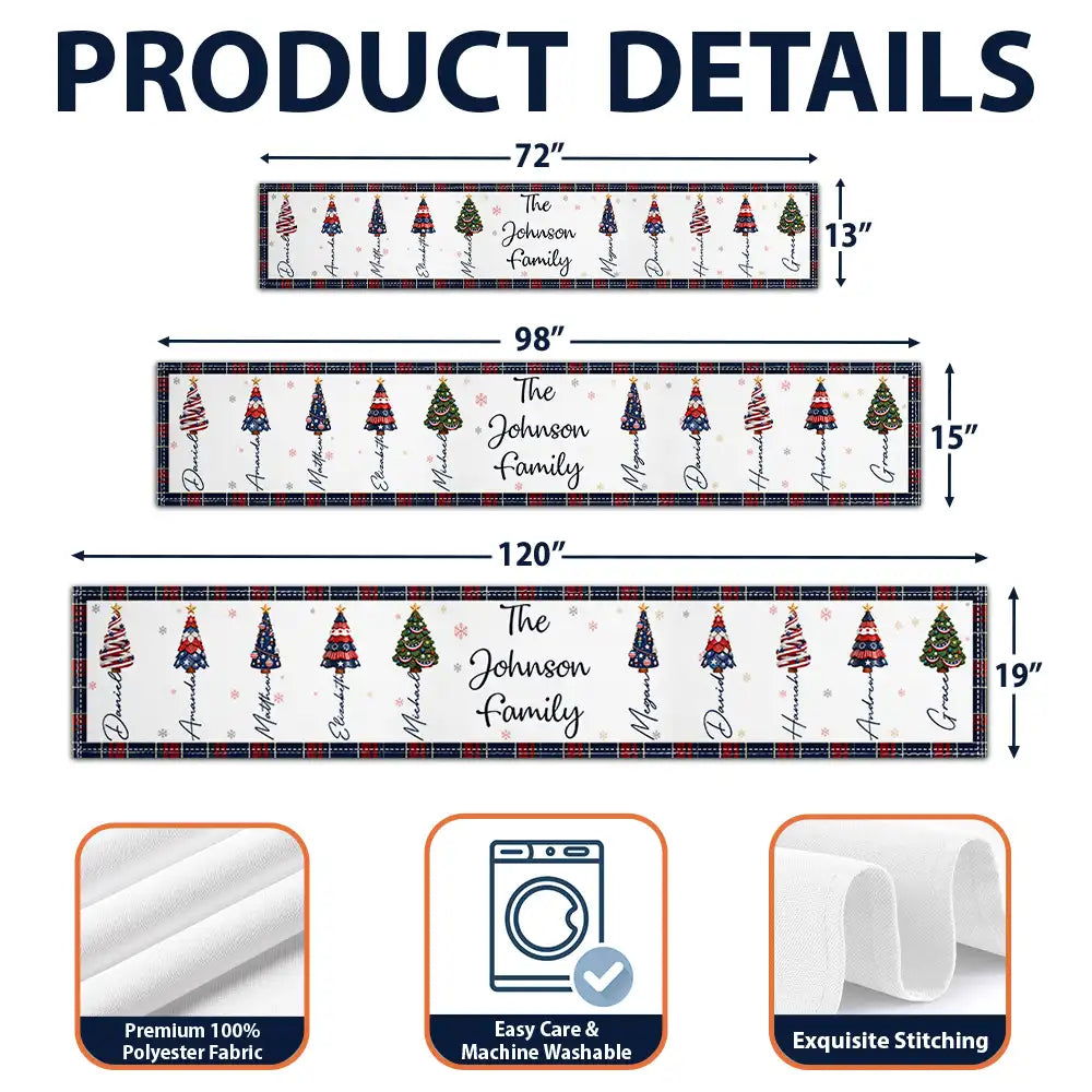 Sentimental,America 250th,Christmas,Family,Icon - Family Stars & Stripes Christmas Trees - Personalized Table Runner