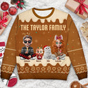 Christmas, Family, Pet Couple, Happy - Family Together Christmas Gingerbread Pattern - Personalized Unisex Ugly Sweater