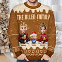 Christmas, Family, Pet Couple, Happy - Family Together Christmas Gingerbread Pattern - Personalized Unisex Ugly Sweater
