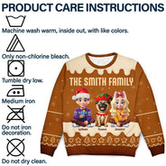 Christmas, Family, Pet Couple, Happy - Family Together Christmas Gingerbread Pattern - Personalized Unisex Ugly Sweater