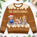 Christmas, Family, Pet Couple, Happy - Family Together Christmas Gingerbread Pattern - Personalized Unisex Ugly Sweater