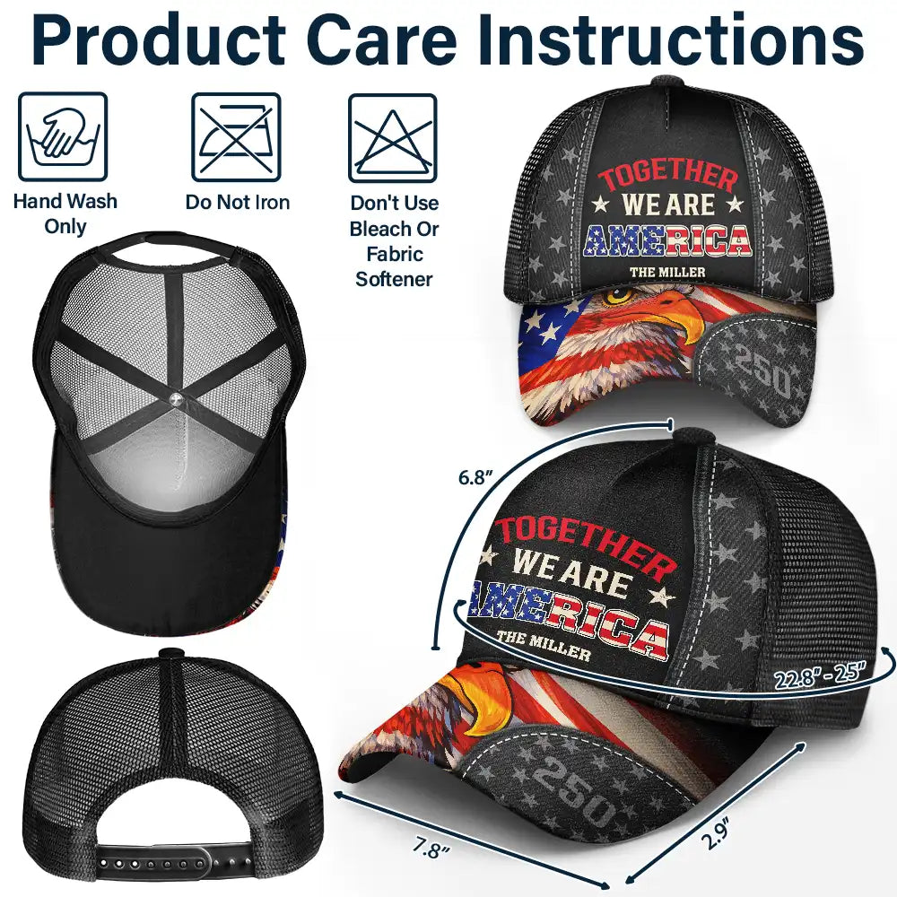 Gift For Couples,Gift For Husband,Gift For Wife,Gift For Boyfriend,Gift For Girlfriend,Parents,Gift For Yourself,Gift For Women,Gift For Men,Gift For Mother,Gift For Father,Gift For Daughter,Gift For Son,Family,Independence Day,America 250th,Happy - Family Together We Are America 250 - Personalized Mesh-back Casual Cap