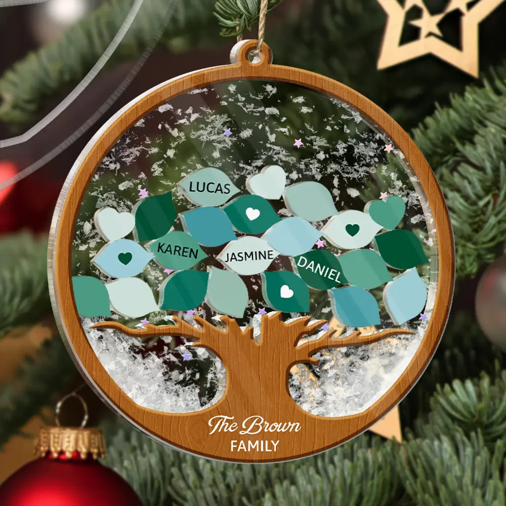 Gift For Couples,Gift For Husband,Gift For Wife,Parents,Gift For Mother,Gift For Father,Gift For Grandpa,Gift For Grandma,Gift For Grandparents,Christmas,Happy - Family Tree - Personalized 3-Layered Acrylic Shaker Ornament