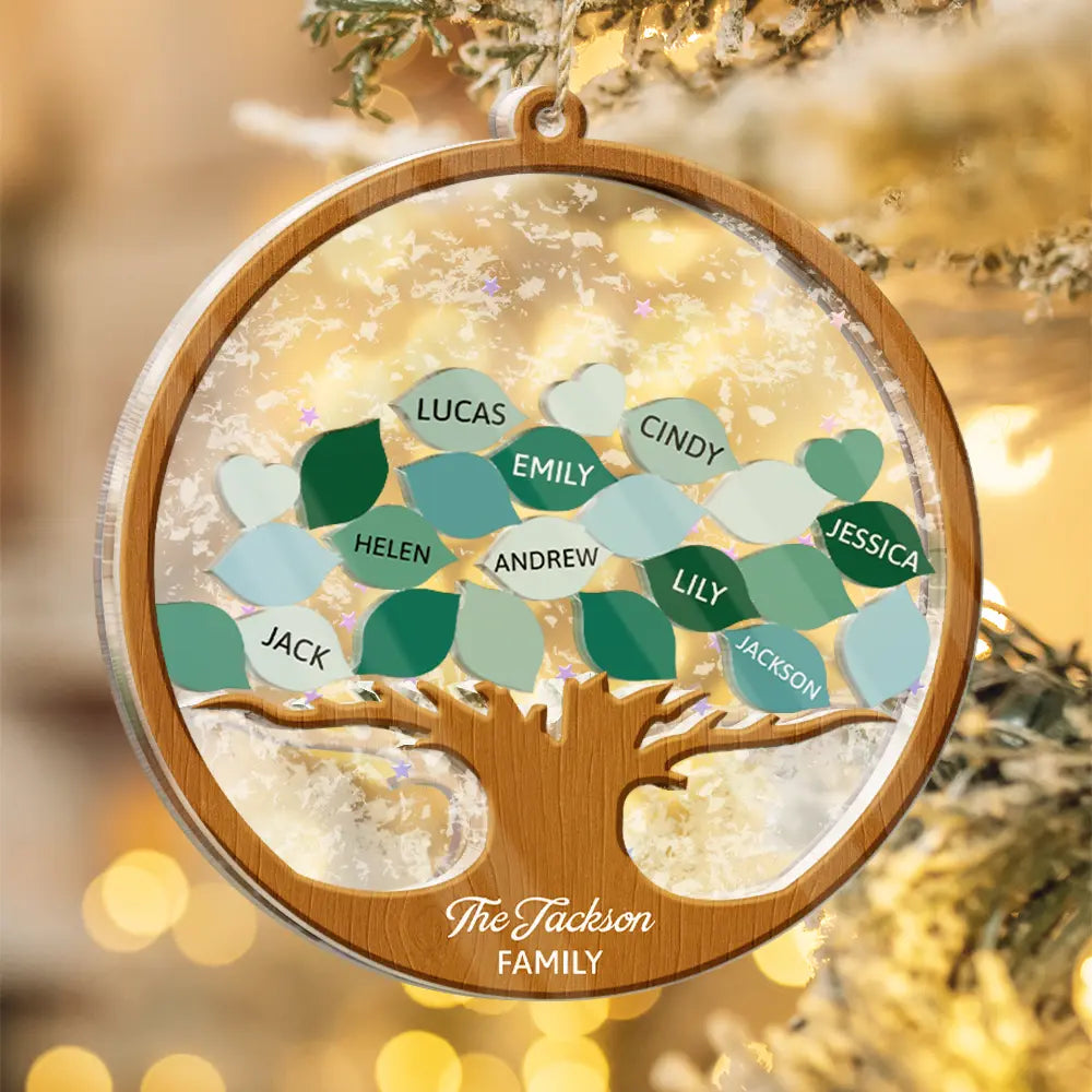 Gift For Couples,Gift For Husband,Gift For Wife,Parents,Gift For Mother,Gift For Father,Gift For Grandpa,Gift For Grandma,Gift For Grandparents,Christmas,Happy - Family Tree - Personalized 3-Layered Acrylic Shaker Ornament