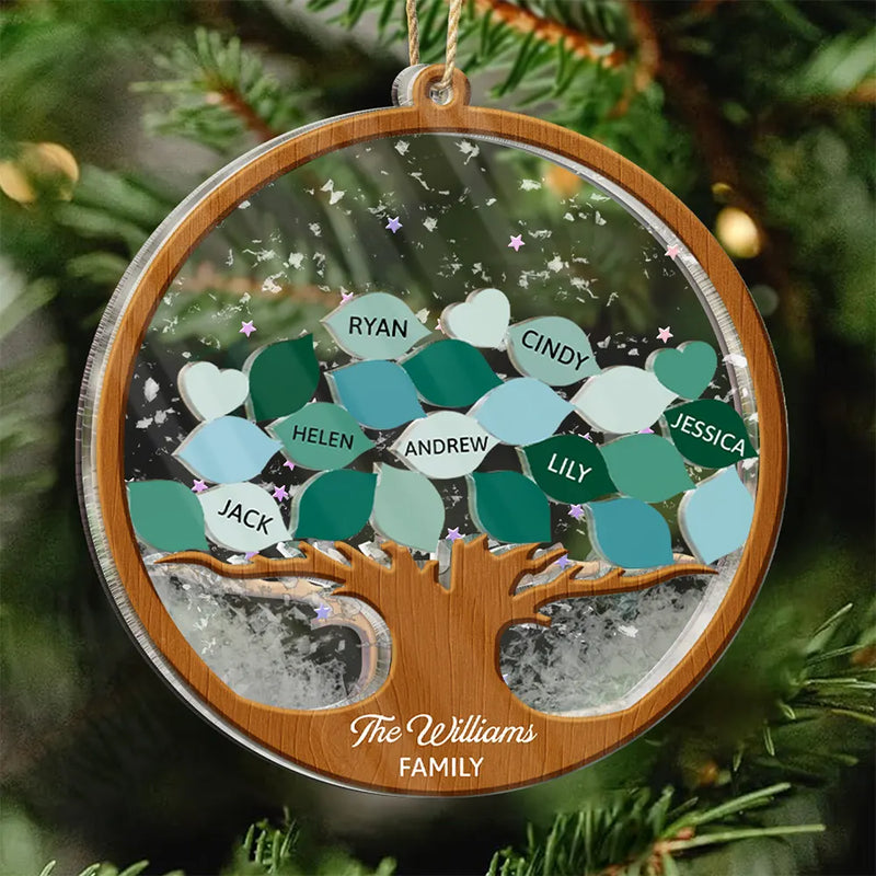 Gift For Couples,Gift For Husband,Gift For Wife,Parents,Gift For Mother,Gift For Father,Gift For Grandpa,Gift For Grandma,Gift For Grandparents,Christmas,Happy - Family Tree - Personalized 3-Layered Acrylic Shaker Ornament