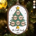 Christmas, Family, Happy - Family Tree Ornamnet - Personalized 2-Layered Wooden Ornament