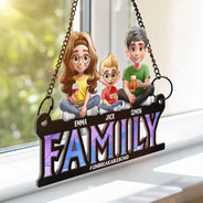 Gift For Father,Family - Family Unbreakable Bond Forever Dad & His Children - Personalized Window Hanging Suncatcher Ornament