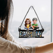 Gift For Father,Family - Family Unbreakable Bond Forever Dad & His Children - Personalized Window Hanging Suncatcher Ornament