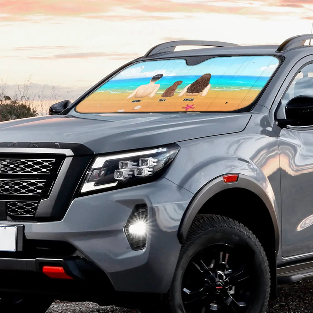 Gift For Couples,Family,Gift For Husband,Gift For Wife,Gift For Men,Gift For Women,Single Dad,Single Mom,Pet Lovers,Pet Mom,Pet Dad,Pet Couple,Beach,Summer - Family Vacation - Personalized Auto Sunshade