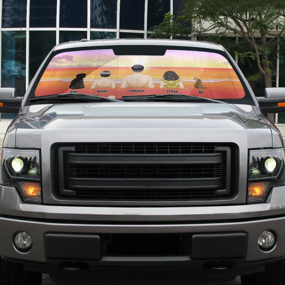 Gift For Couples,Family,Gift For Husband,Gift For Wife,Gift For Men,Gift For Women,Single Dad,Single Mom,Pet Lovers,Pet Mom,Pet Dad,Pet Couple,Beach,Summer - Family Vacation - Personalized Auto Sunshade