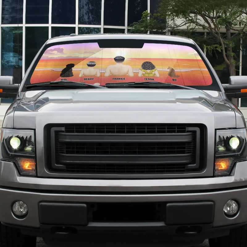 Gift For Couples,Family,Gift For Husband,Gift For Wife,Gift For Men,Gift For Women,Single Dad,Single Mom,Pet Lovers,Pet Mom,Pet Dad,Pet Couple,Beach,Summer - Family Vacation - Personalized Auto Sunshade