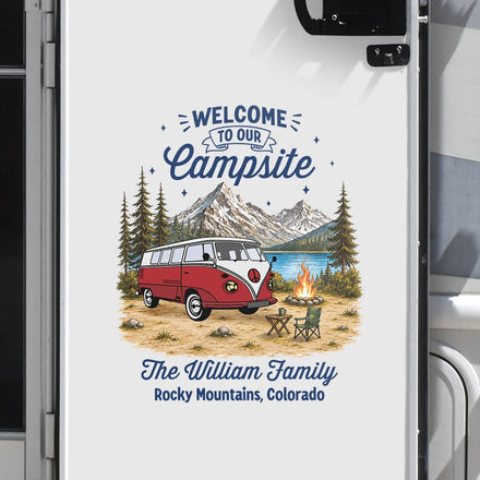 Family Welcome To Our Campsite - Personalized Decor Decal