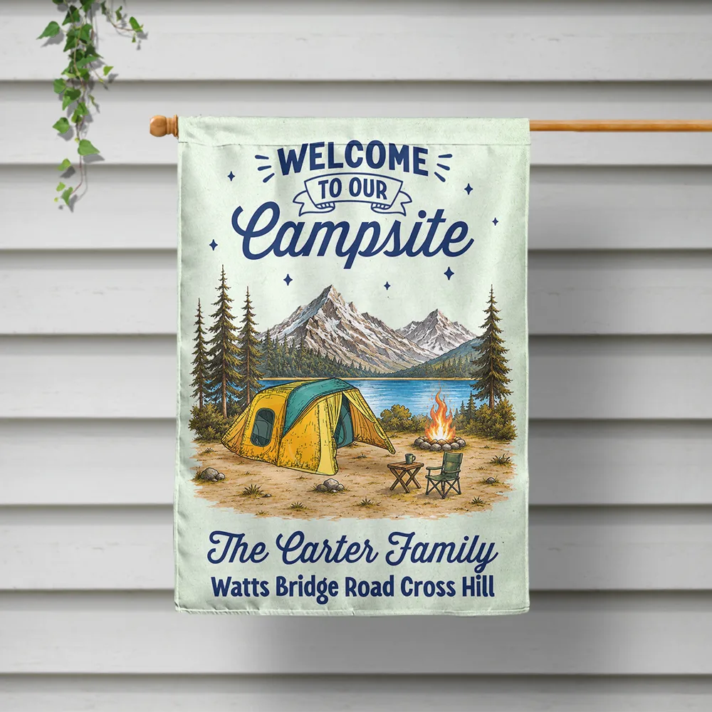Summer, Top Market, Camping, Family, Cozy, Icon - Family Welcome To Our Campsite - Personalized Flag