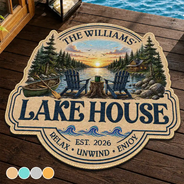 Family,Outdoor Decor,Lake,Custom Text,Happy - Family Welcome To Our Lake House - Personalized Custom Shaped Doormat