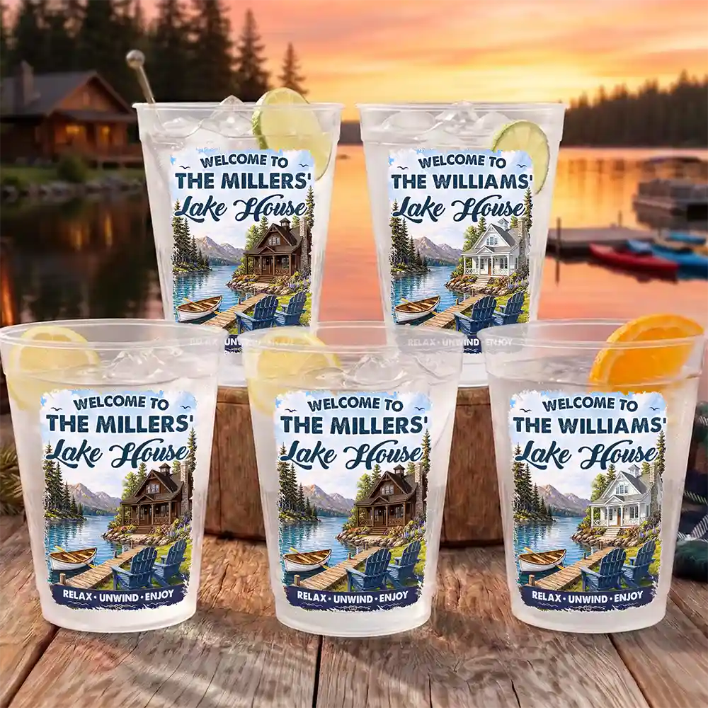 Family Welcome To Our Lake House - Personalized Frosted Cups
