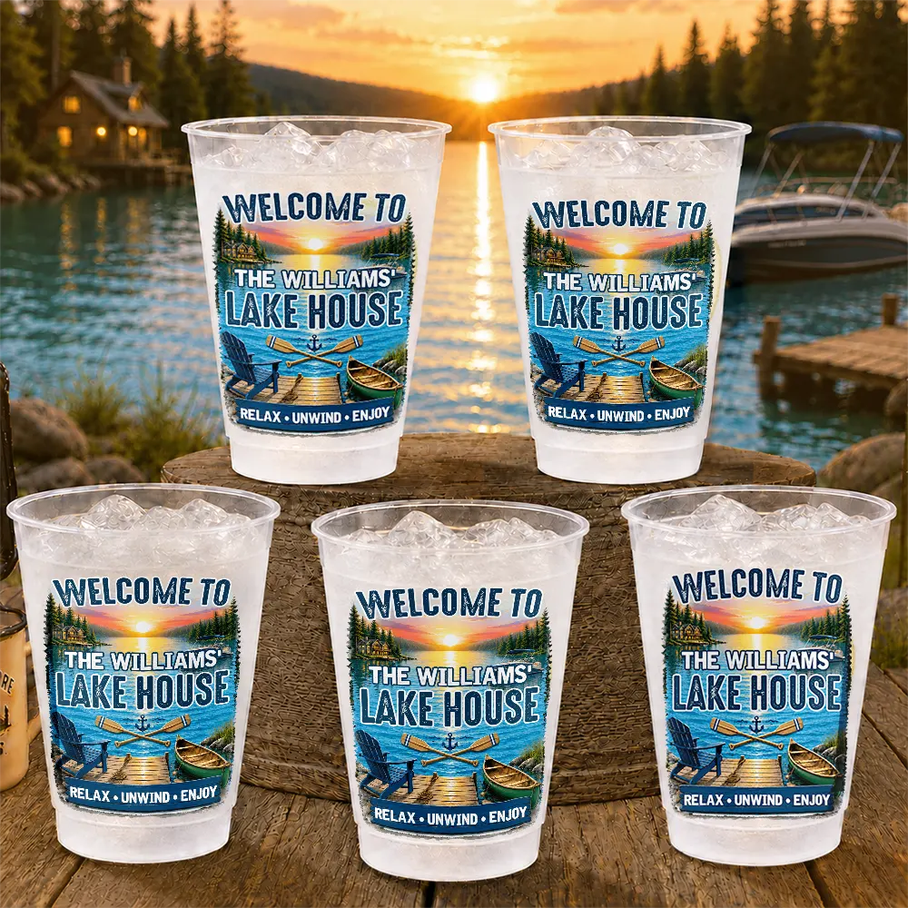 Top Market,Family,Summer,Outdoor Decor,Lake,Custom Text,Happy - Family Welcome To Our Lake House Party - Personalized Frosted Cups