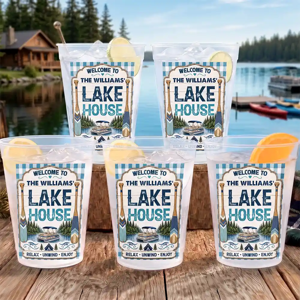 Family Welcome To Our Lake House River House - Personalized Frosted Cups