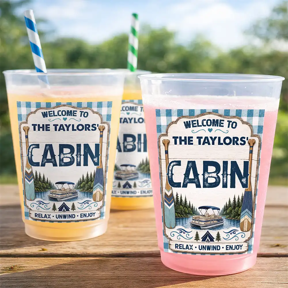 Family,Summer,Outdoor Decor,Lake,Custom Text,Happy - Family Welcome To Our Lake House River House - Personalized Frosted Cups