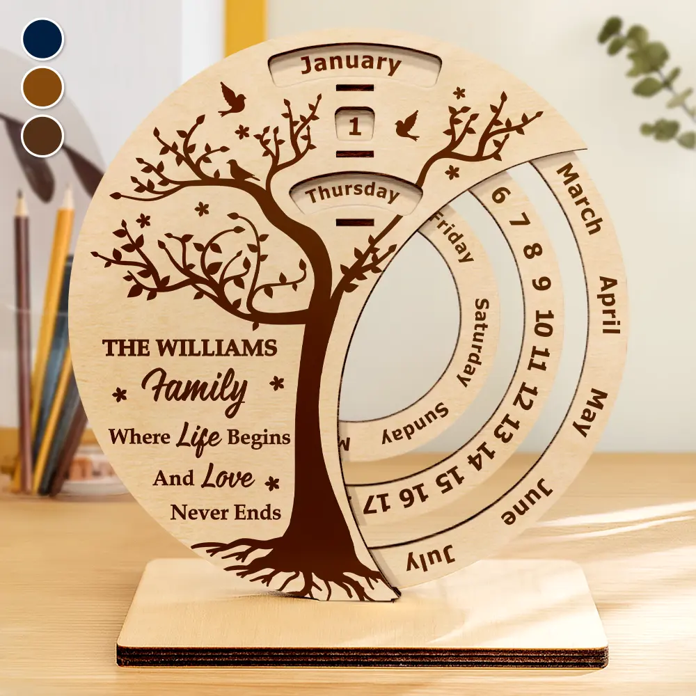 Family, Love, Christmas - Family Where Life Begins - Personalized Spinning Perpetual Desk Calendar