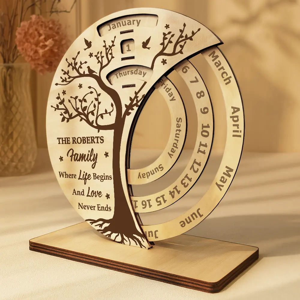 Family, Love, Christmas - Family Where Life Begins - Personalized Spinning Perpetual Desk Calendar