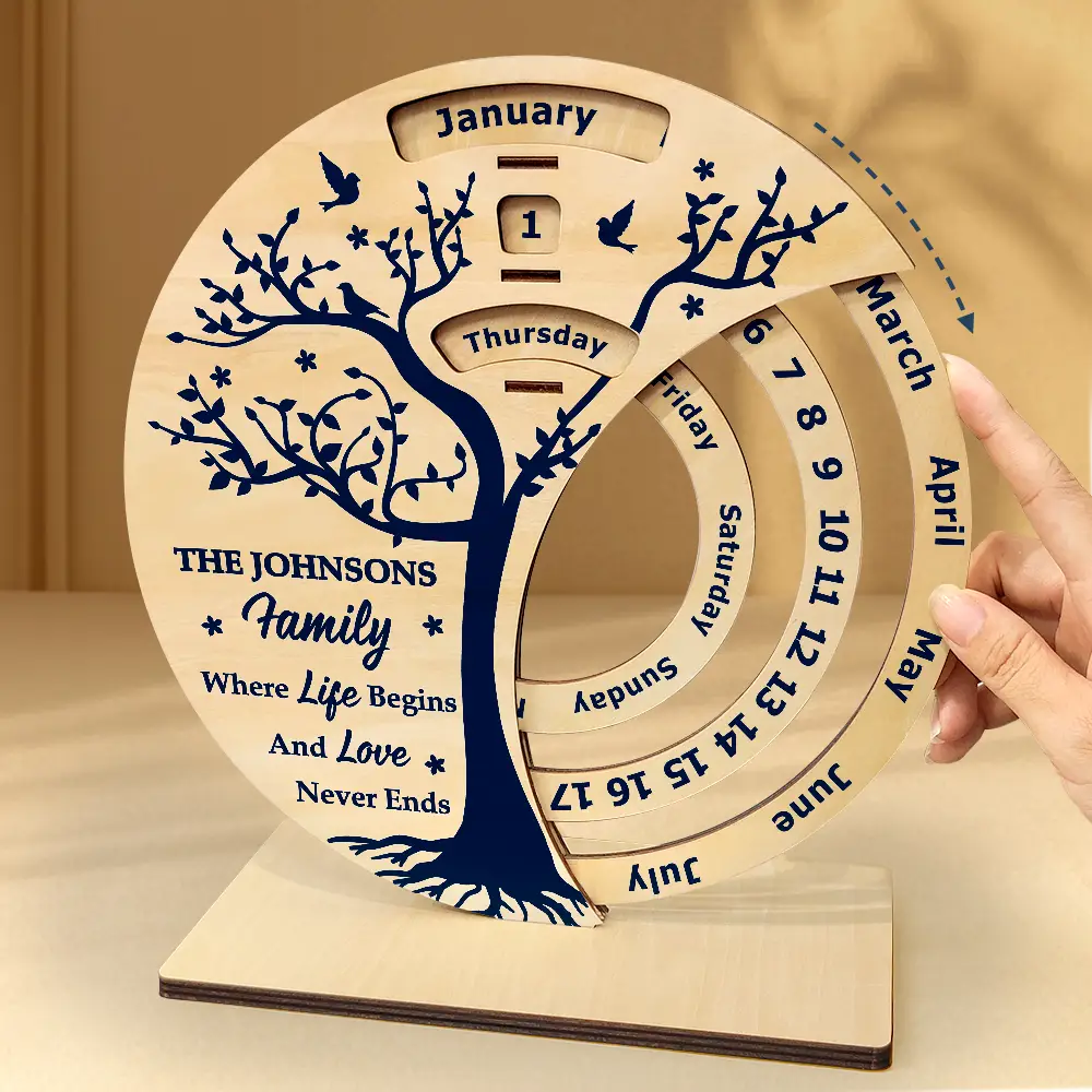 Family, Love, Christmas - Family Where Life Begins - Personalized Spinning Perpetual Desk Calendar