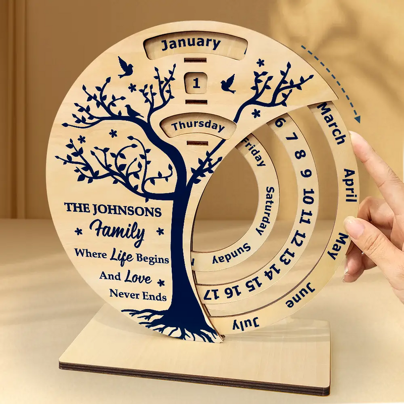 Family, Love, Christmas - Family Where Life Begins - Personalized Spinning Perpetual Desk Calendar