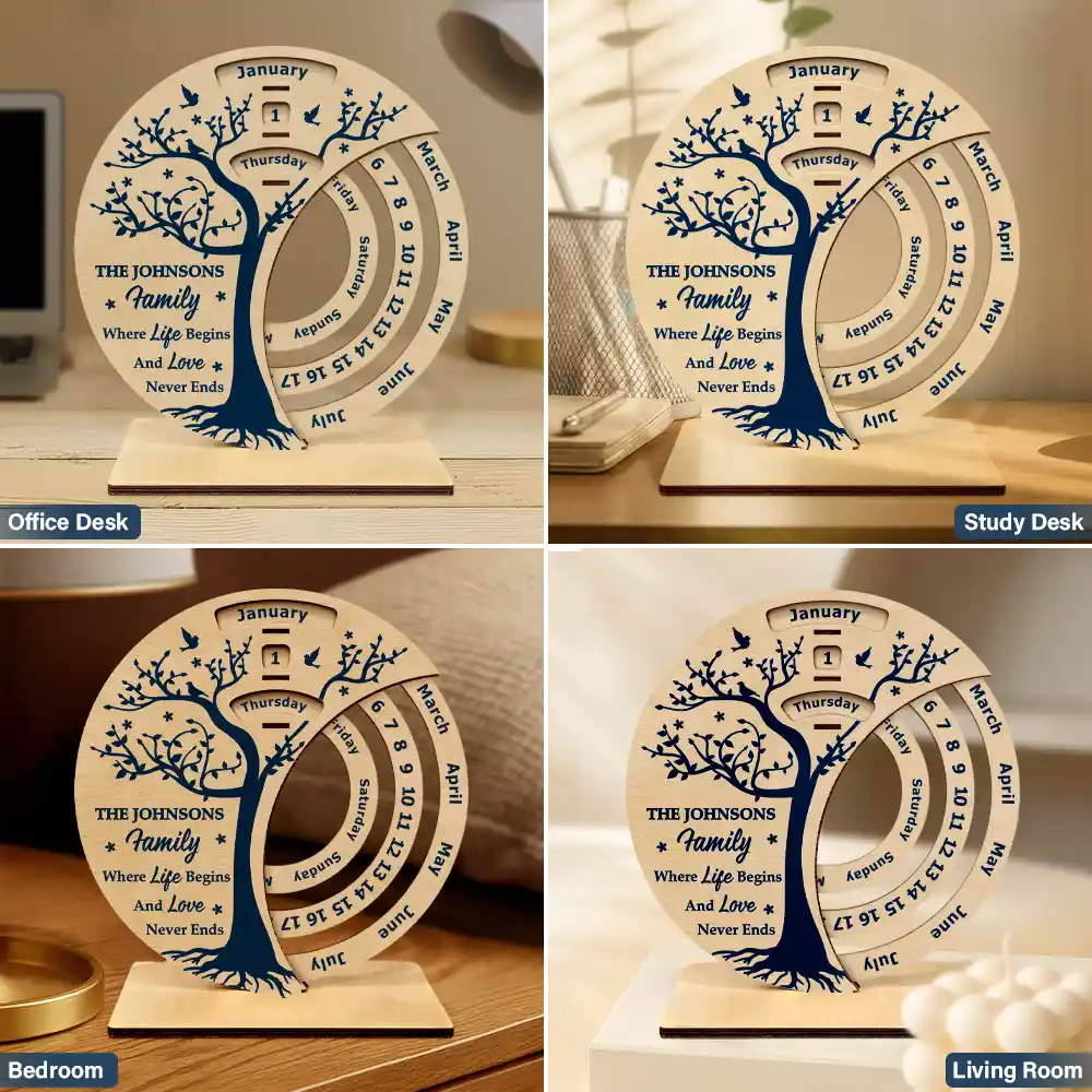 Family, Love, Christmas - Family Where Life Begins - Personalized Spinning Perpetual Desk Calendar