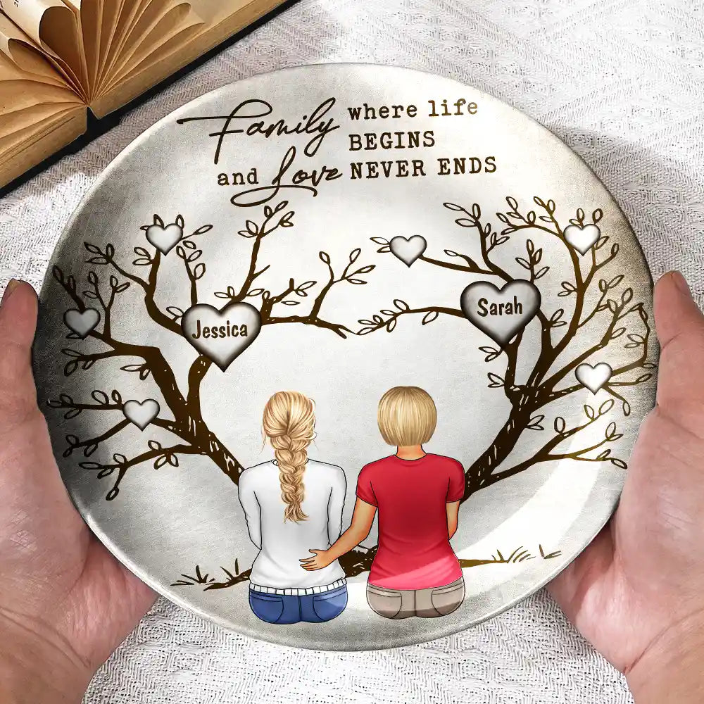 Family,Gift For Mother,Gift For Father - Family Where Life Begins And Love Never End - Personalized Ceramic Plate
