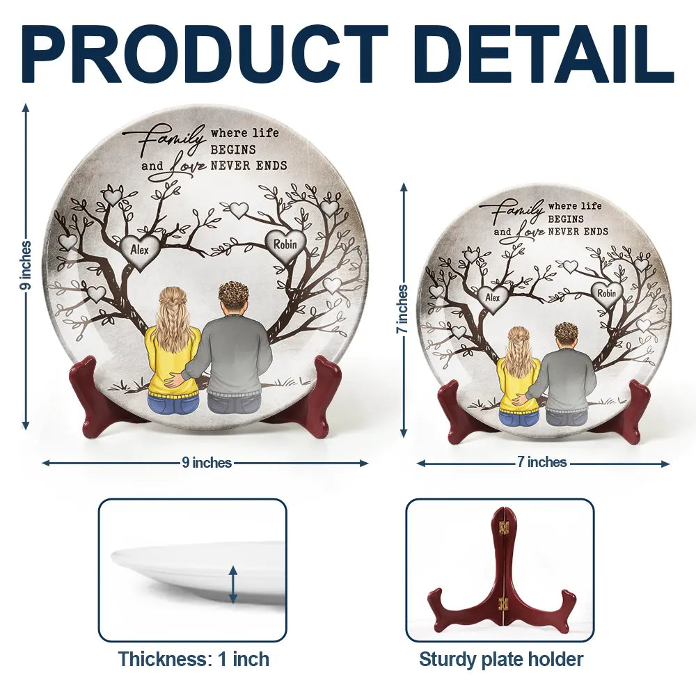 Family,Gift For Mother,Gift For Father - Family Where Life Begins And Love Never End - Personalized Ceramic Plate
