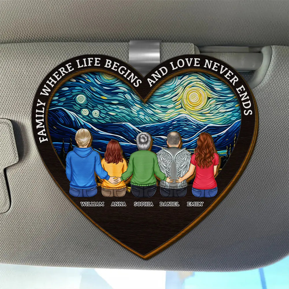Family, Memorial, Sad - Family Where Life Begins And Love Never Ends - Personalized Custom Shaped Car Visor Clip