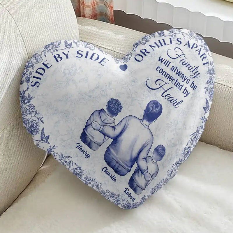 Family,Gift For Men,Gift For Women,Gift For Husband,Gift For Wife,Gift For Mother,Gift For Father,Gift For Grandpa,Gift For Grandma,Gift For Grandparents,Long Distance,Love,Christmas - Family Will Always Be Connected By Heart - Personalized Heart Shaped Pillow