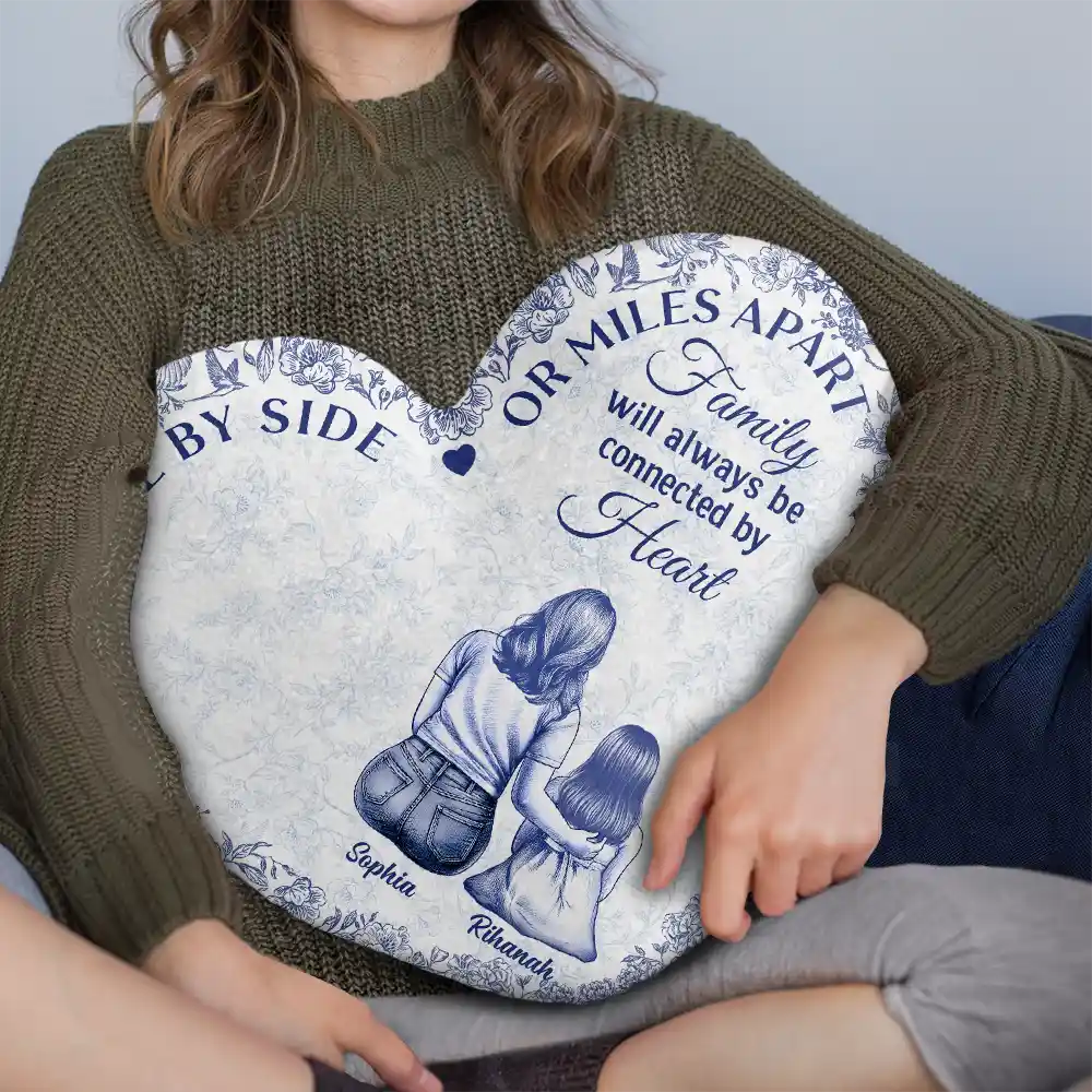 Family,Gift For Men,Gift For Women,Gift For Husband,Gift For Wife,Gift For Mother,Gift For Father,Gift For Grandpa,Gift For Grandma,Gift For Grandparents,Long Distance,Love,Christmas - Family Will Always Be Connected By Heart - Personalized Heart Shaped Pillow